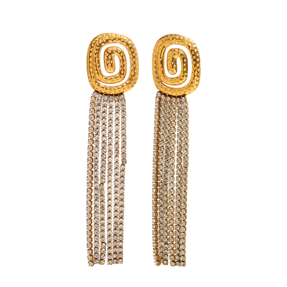 1:Full diamond tassel stud earrings-gold