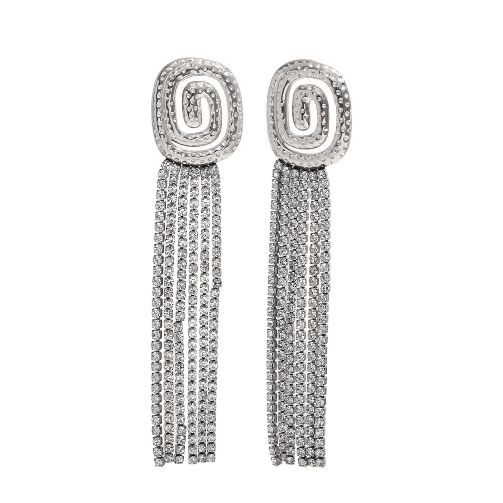 2:Full diamond tassel earrings-steel color