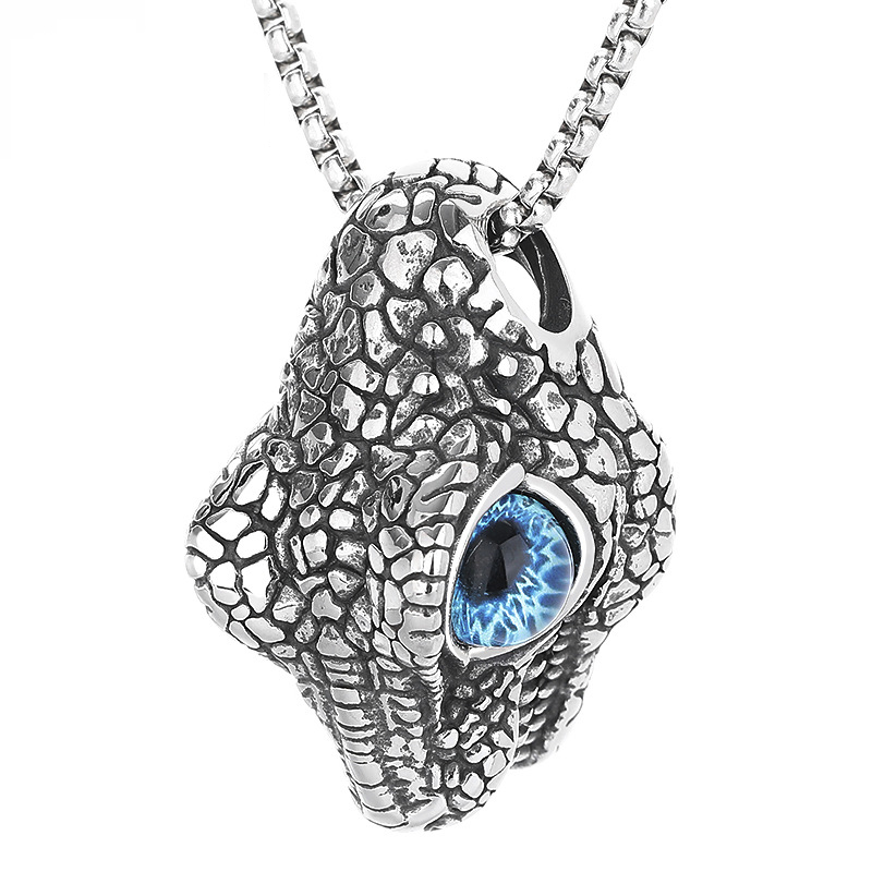 2:Titanium steel lion necklace blue