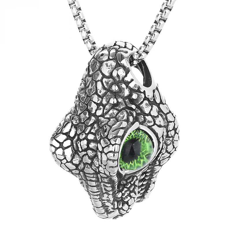 3:Titanium steel lion necklace green