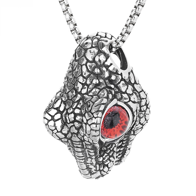 4:Titanium steel lion necklace red