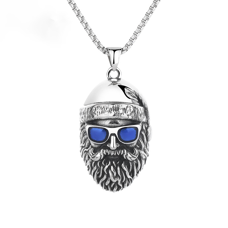 2:Titanium steel beard necklace blue