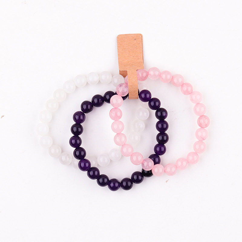 4:Amethyst   pink crystal   white jade bracelet suit (three pieces)