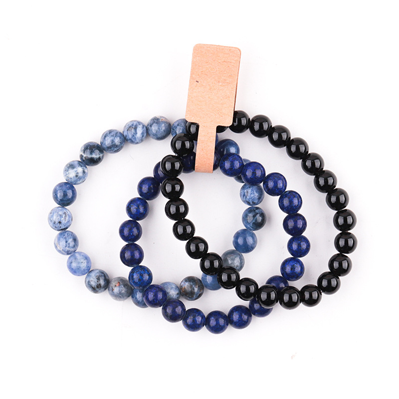7:Lapis lazuli   bright black agate   blue pattern bracelet suit (three pieces)