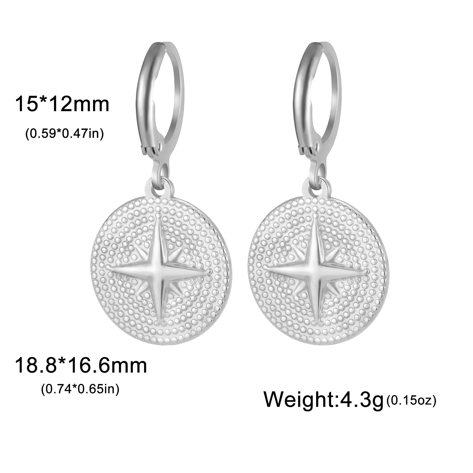 13:Round medal four-pointed star-steel color