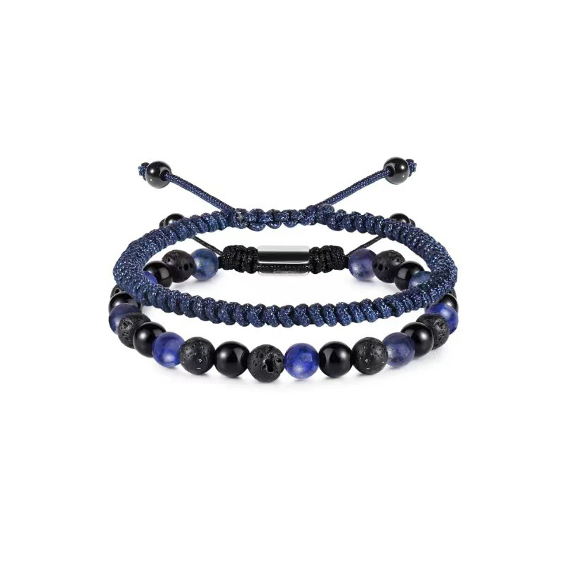 Volcanic Obsidian Lapis Lapis dark blue Woven Brac