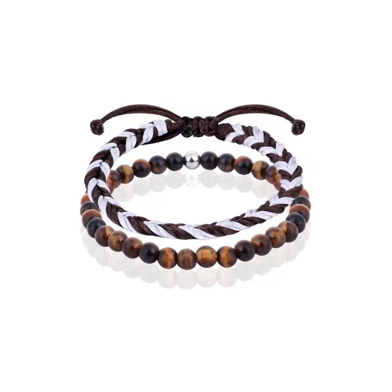 2:Tiger Eye White Brown Woven Bracelet