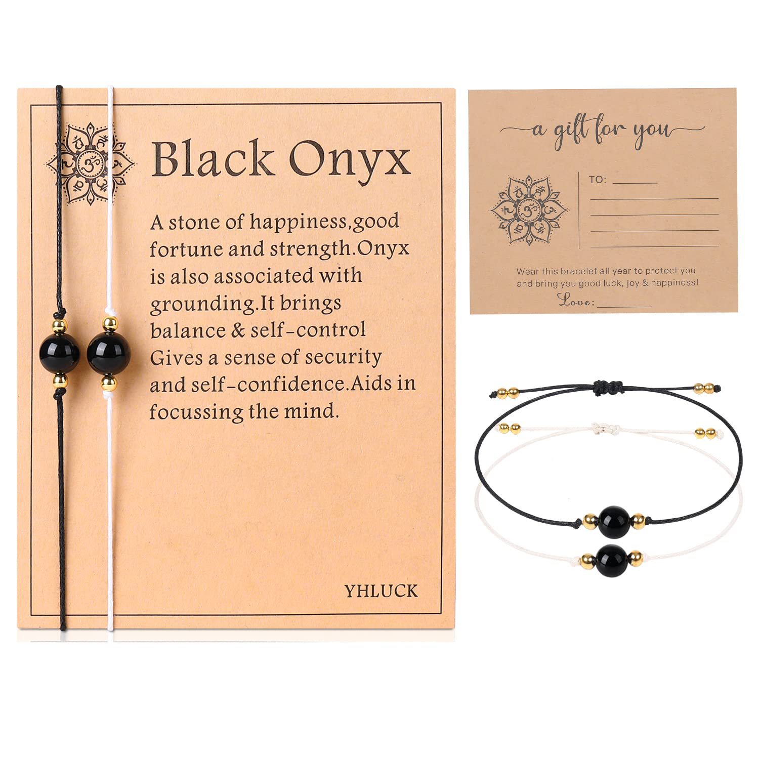 3:Black Onyx Bracelet Set (Two Pack) Black Card