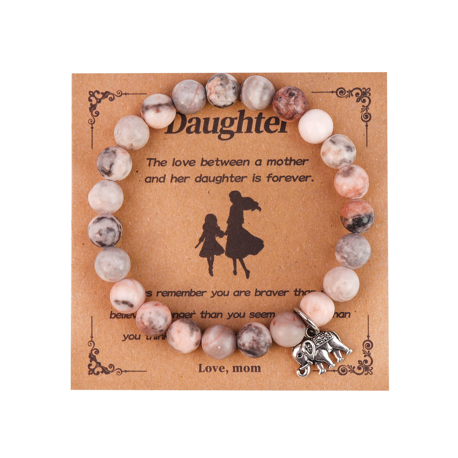 12:Pink zebra elephant pendant dughter card