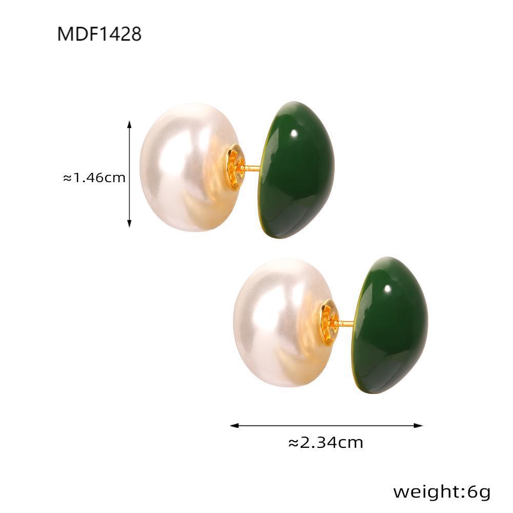 2:F1428-gold green glaze earrings