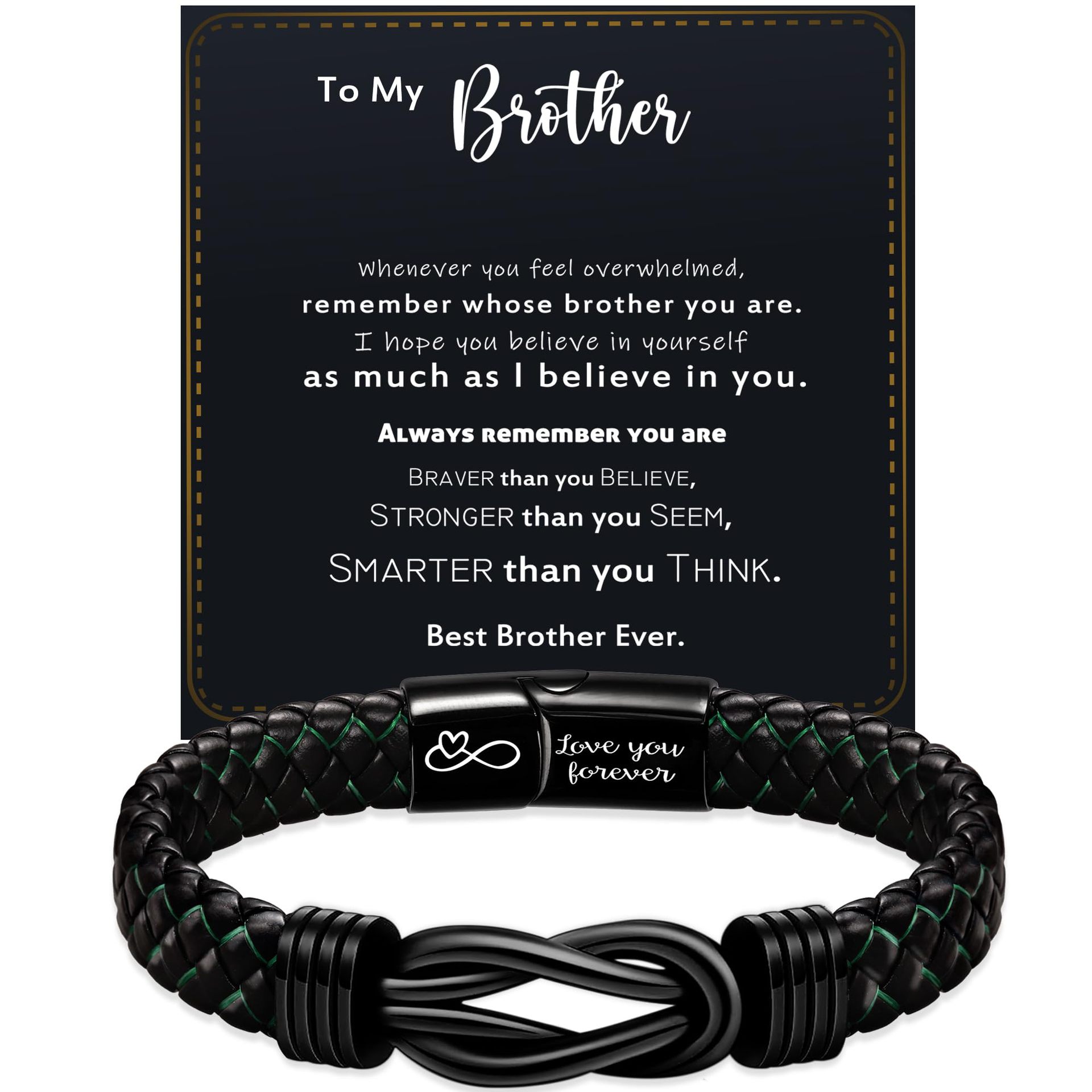 Black   green leather   To My Brother card Stainle
