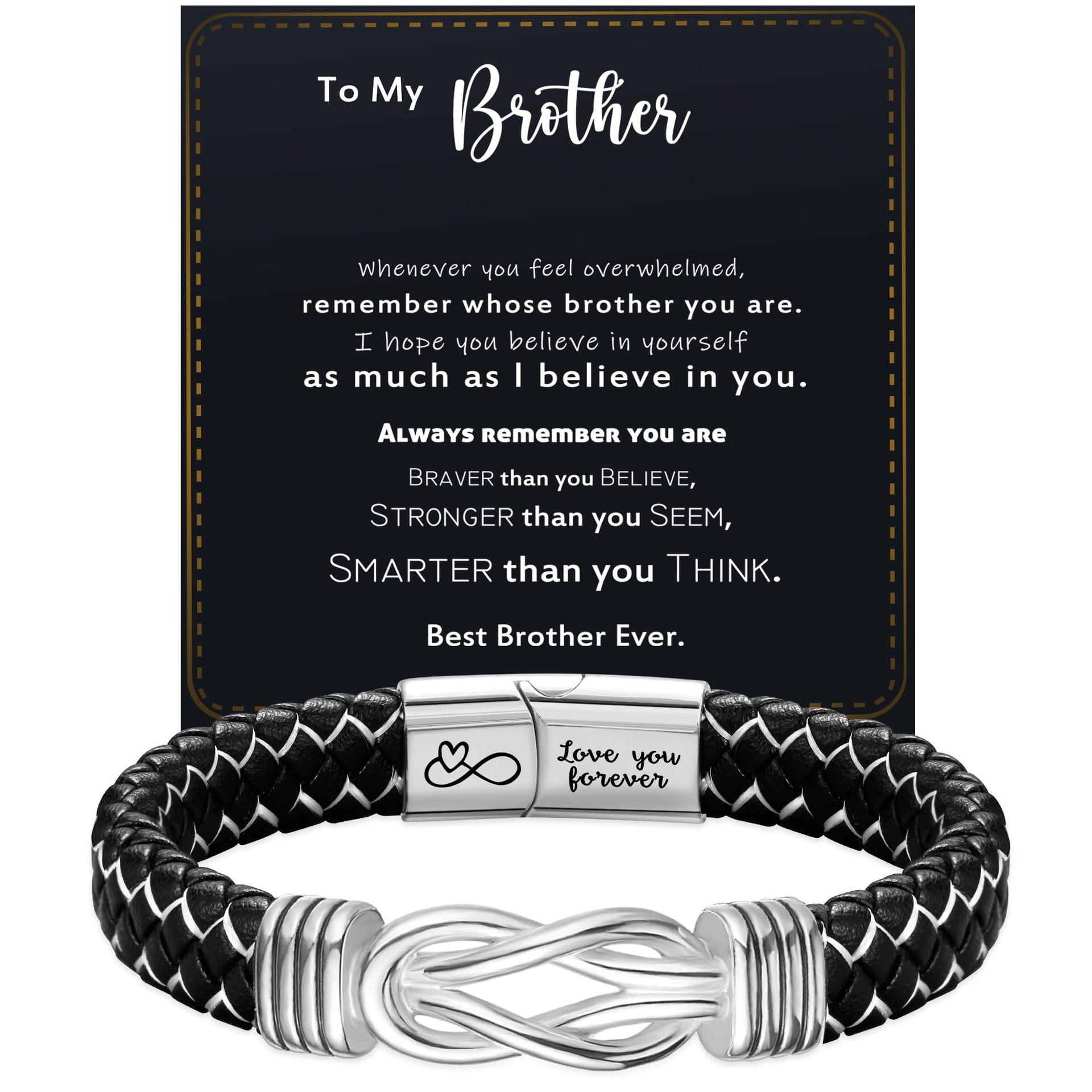 Black   white leather   To My Brother card Stainle