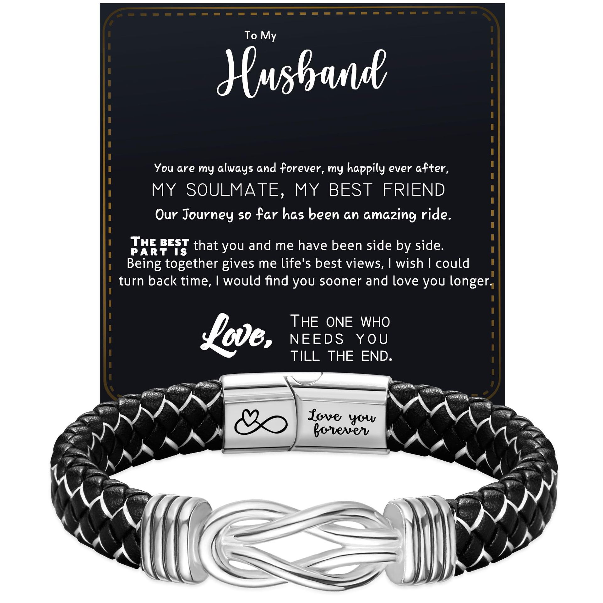 Black   white leather   To My husband card Stainle