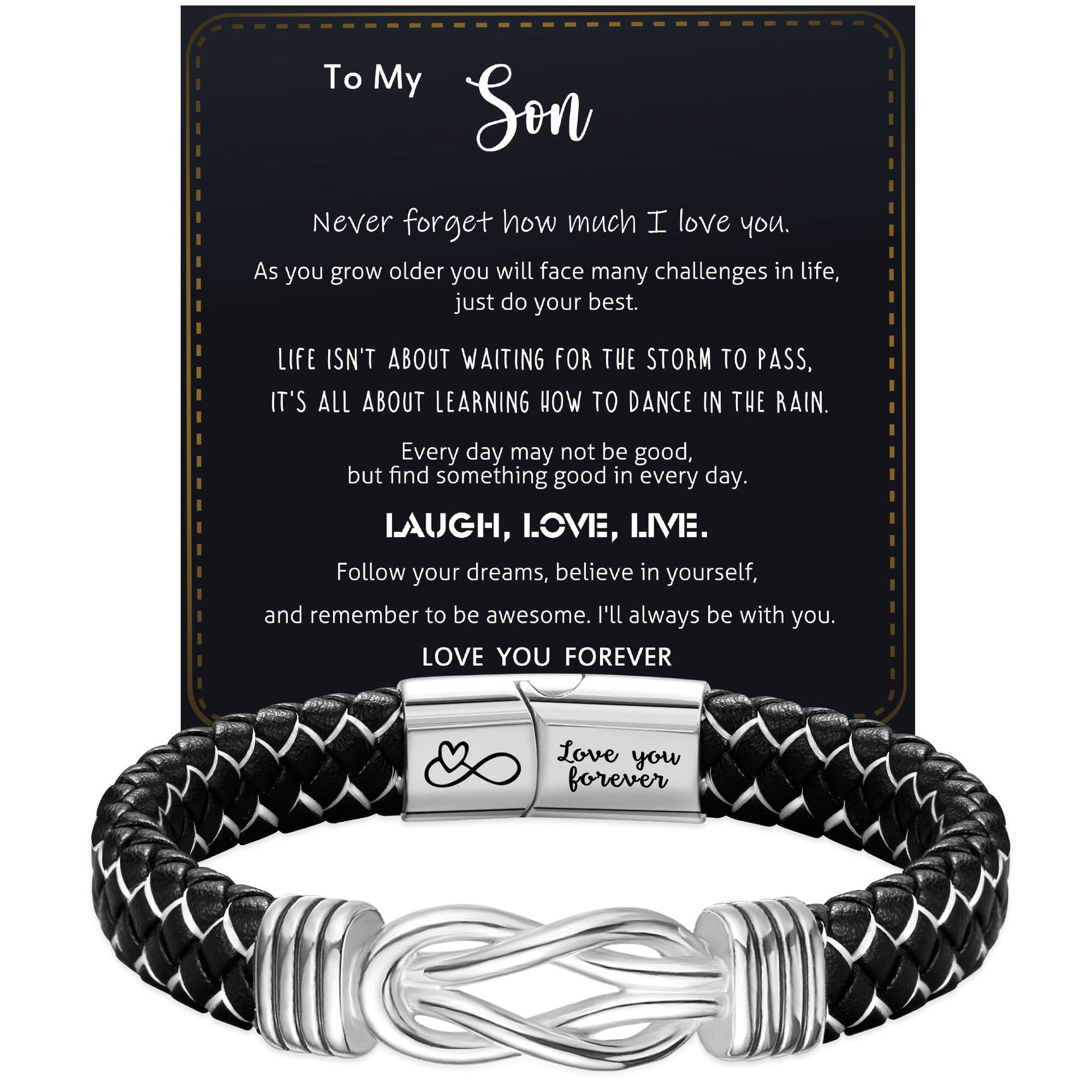 6:Black   white leather   To My son card