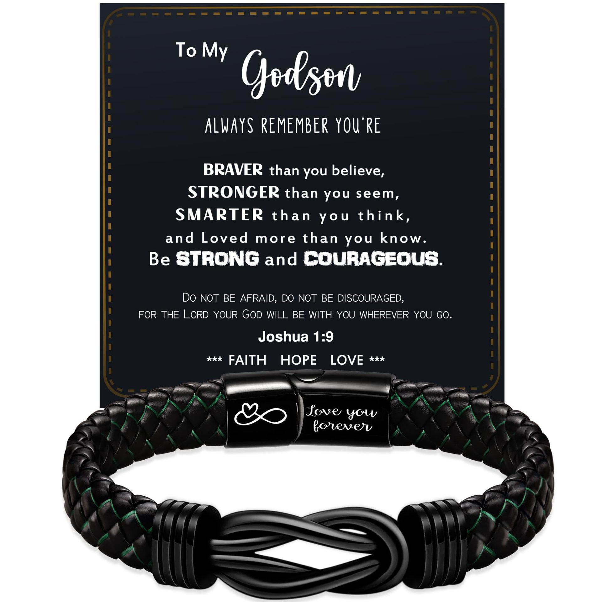 7:Black   green leather   To My godson card