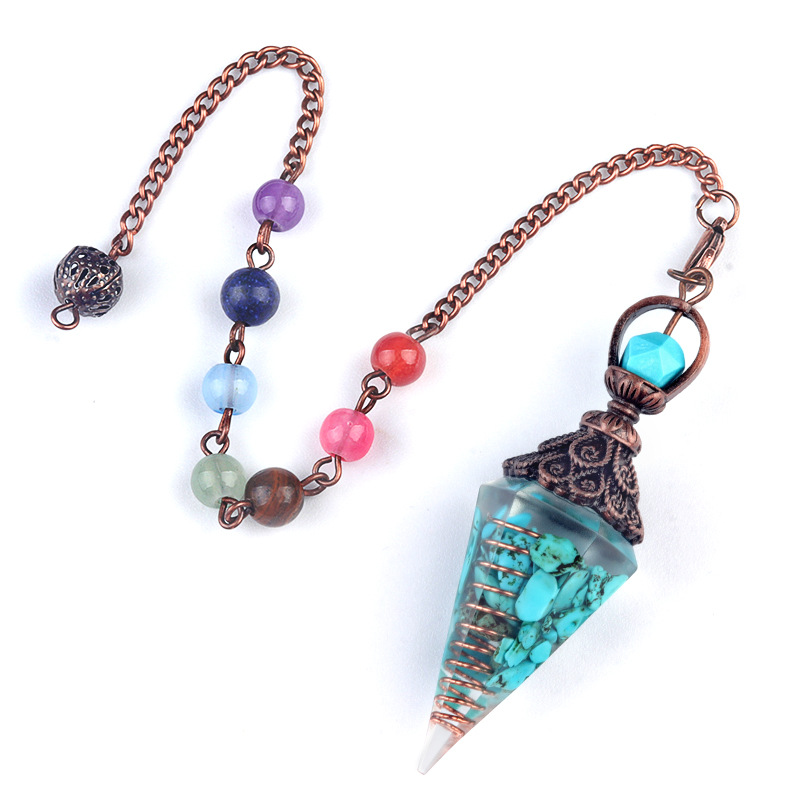 15:Blue turquoise (synthetic) (bronze) + colorful chain