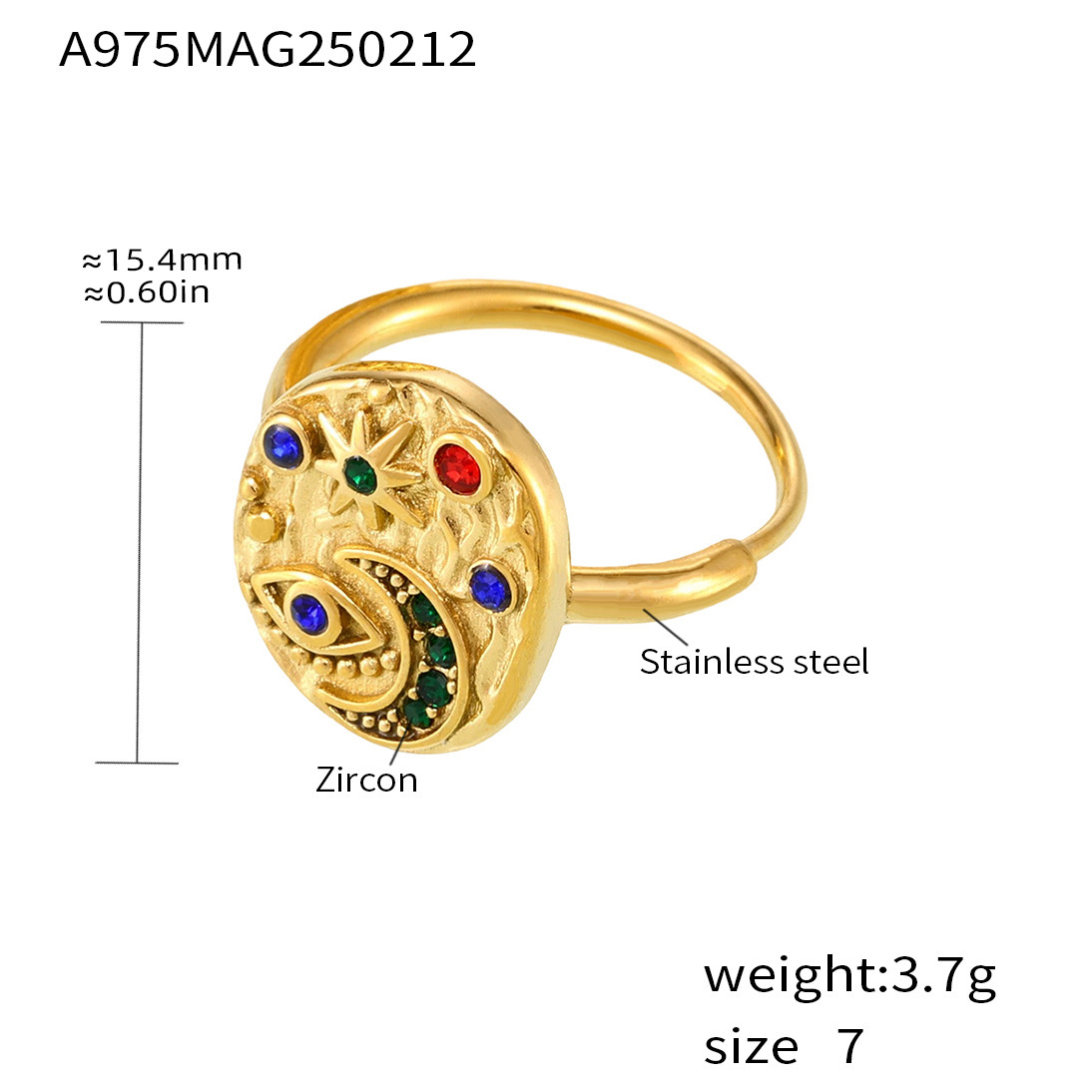 3:A975-gold mixed color zircon ring