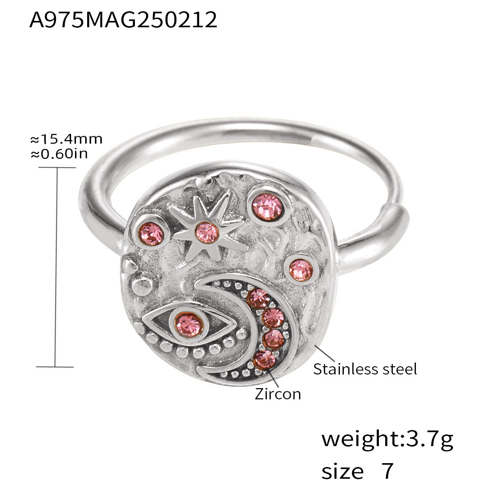 5:A975-steel color pink zircon ring
