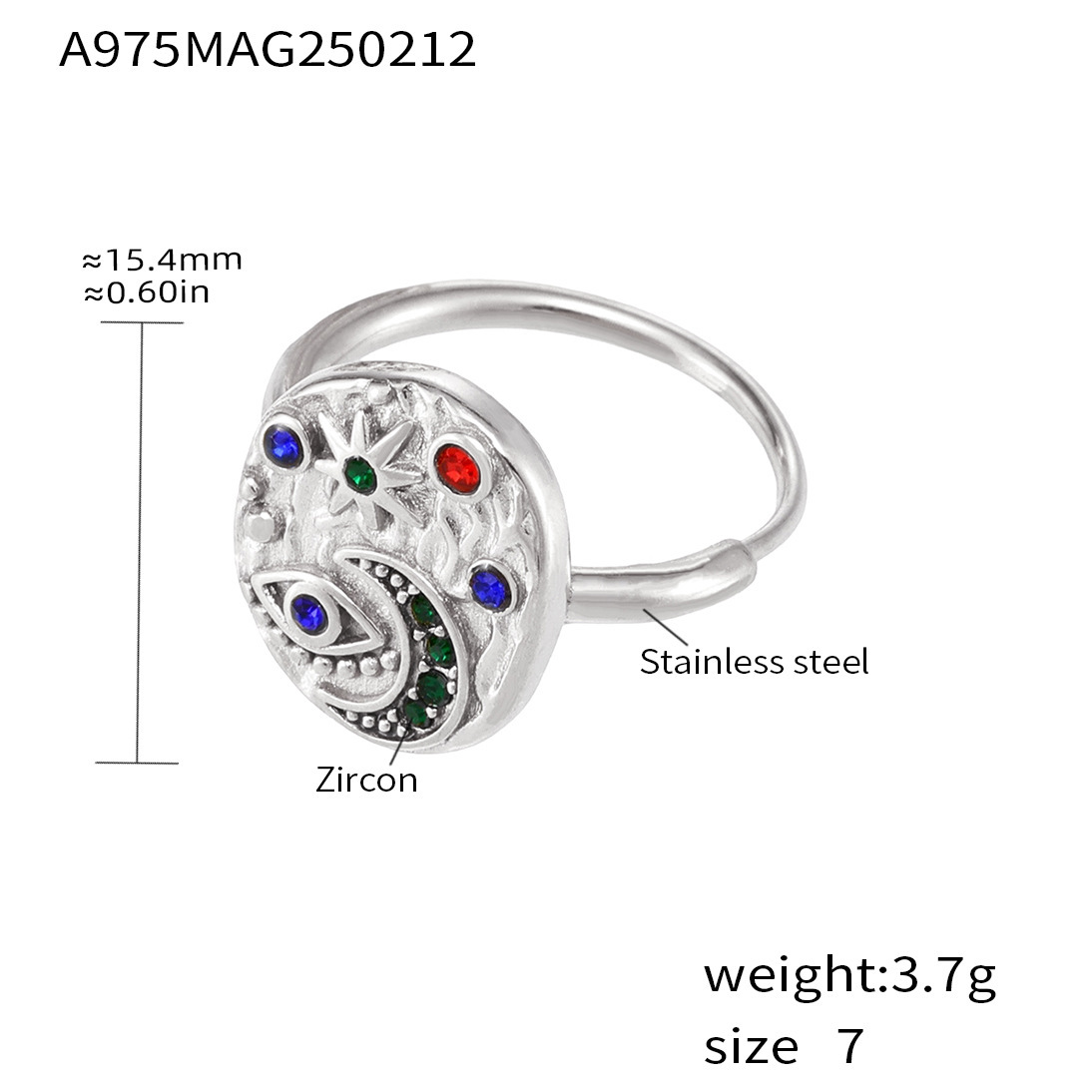 6:A975-steel color mixed color zircon ring