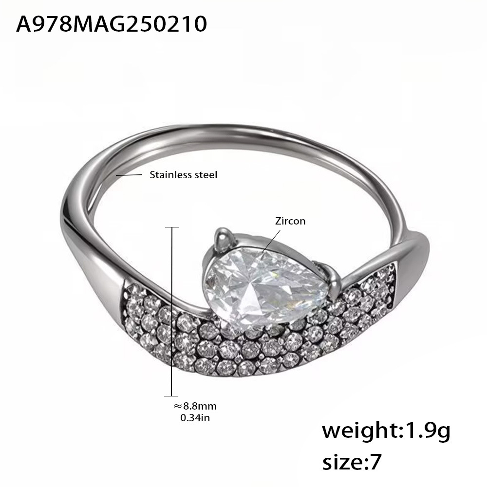 1:A978-steel color white zircon ring