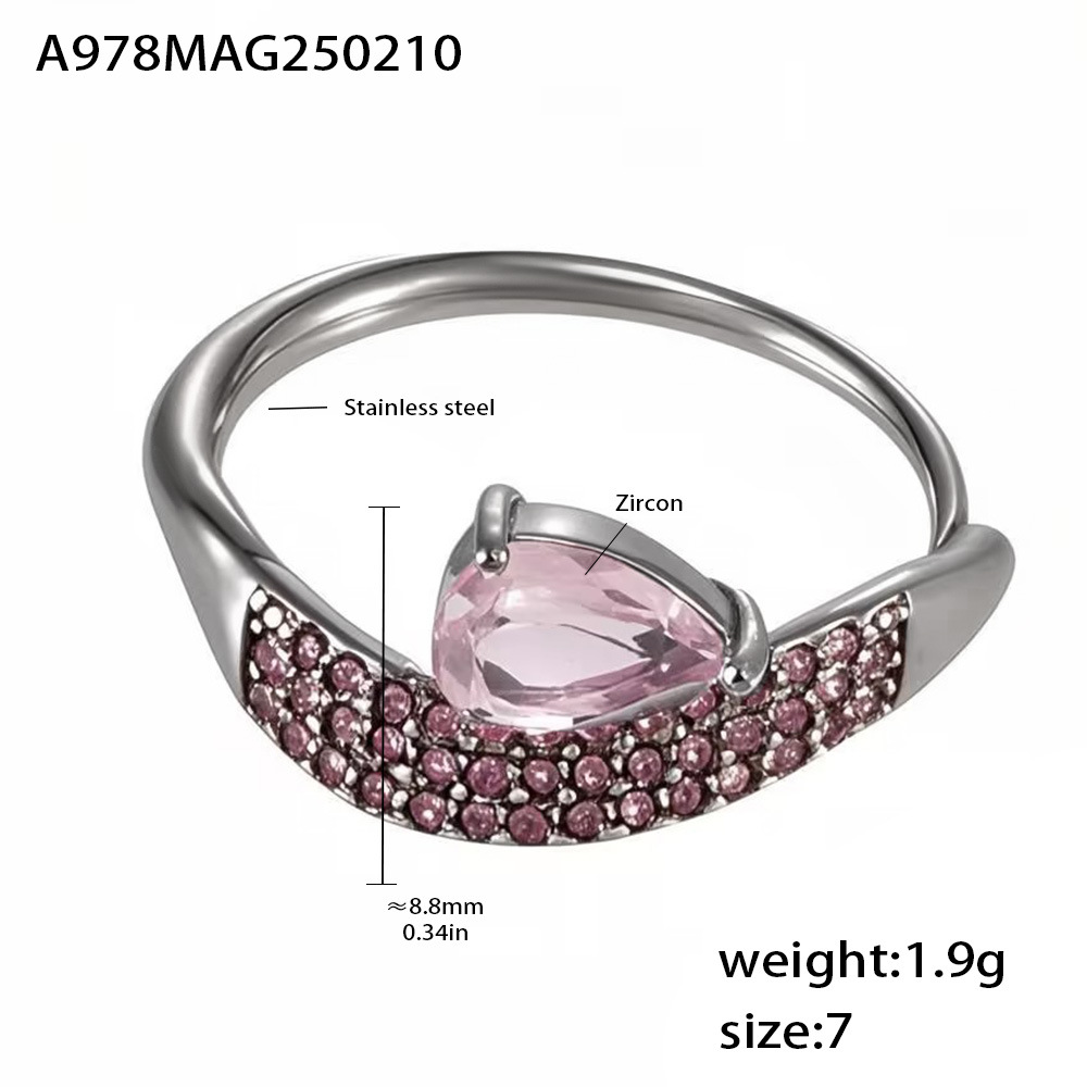 2:A978-steel color pink zircon ring
