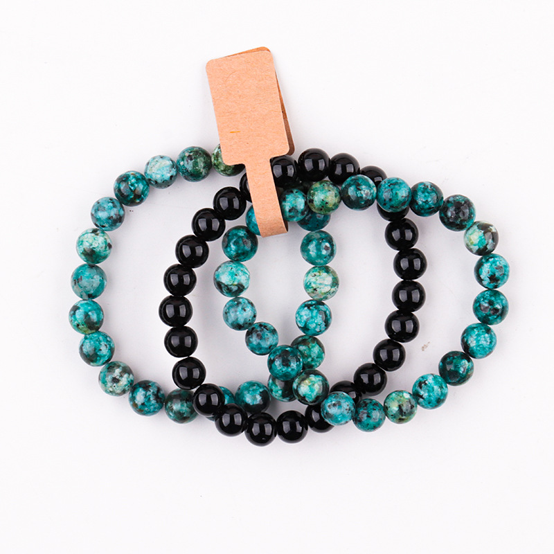 African turquoise   bright black agate bracelet su