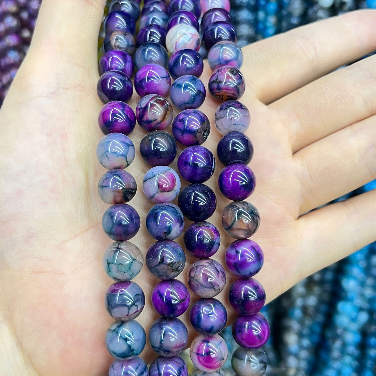 8 purple dragon pattern agate 6mm (60 pieces)