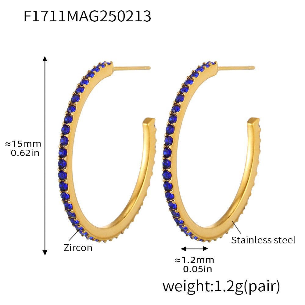 12:F1711-a style-gold blue zircon earrings-15mm