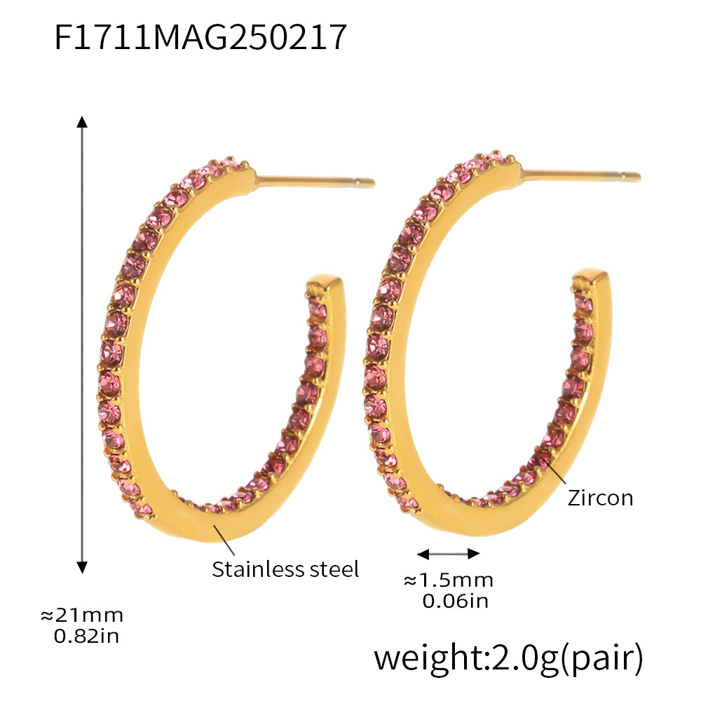 19:F1711-b style-gold inner and outer pink zircon earrings-21mm