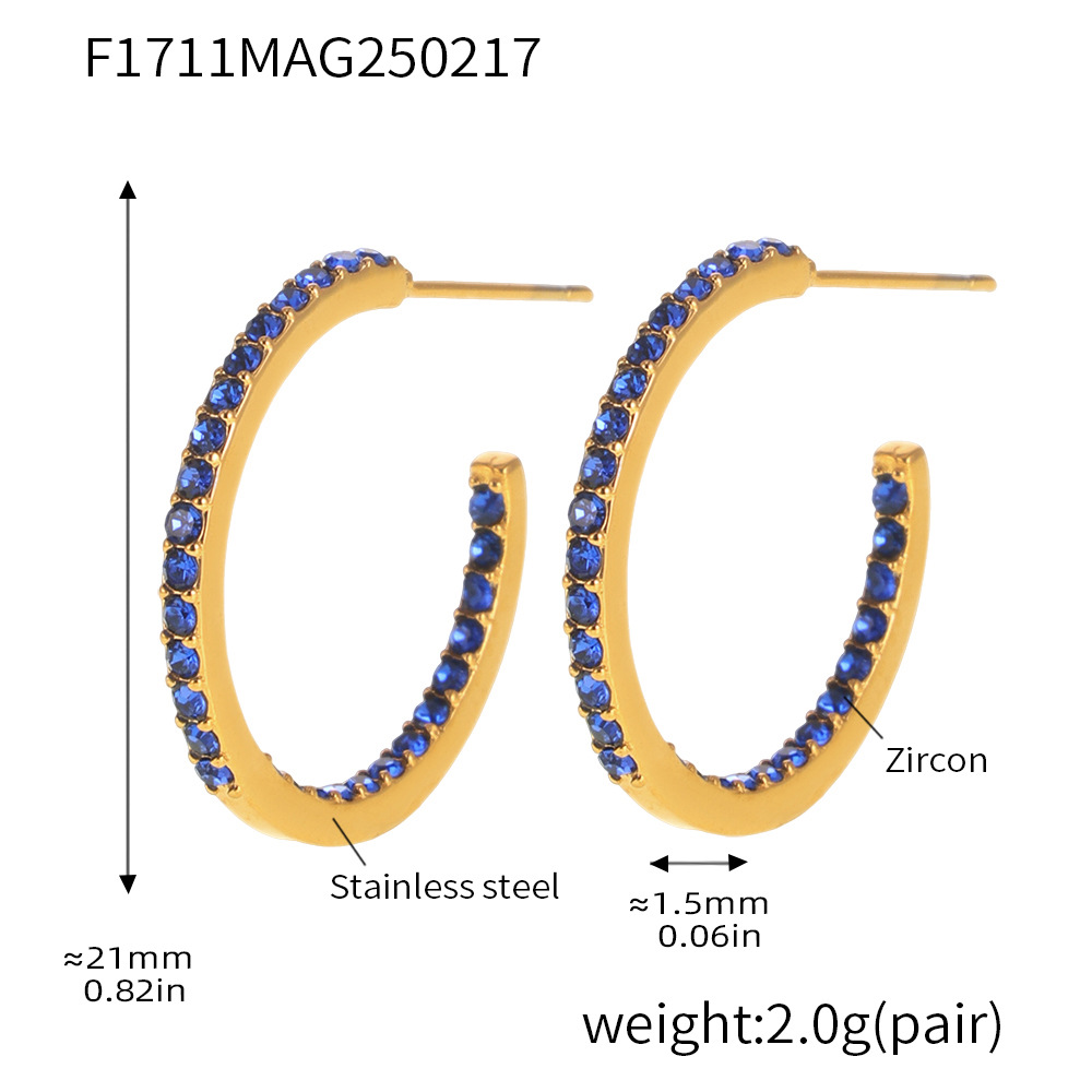 20:F1711-b style-gold inner and outer blue zircon earrings-21mm