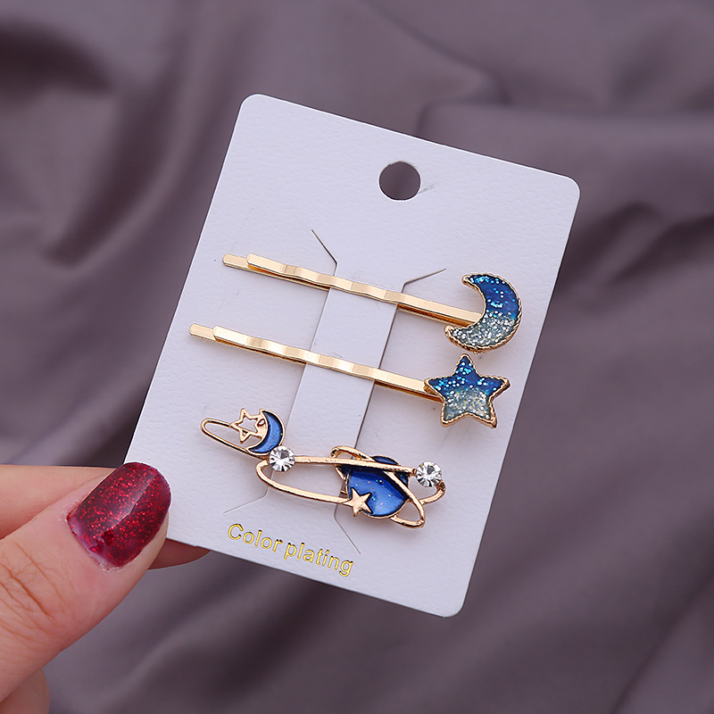 1:Glitter Star Moon Clip with Starry Sky Frog Clip Blue