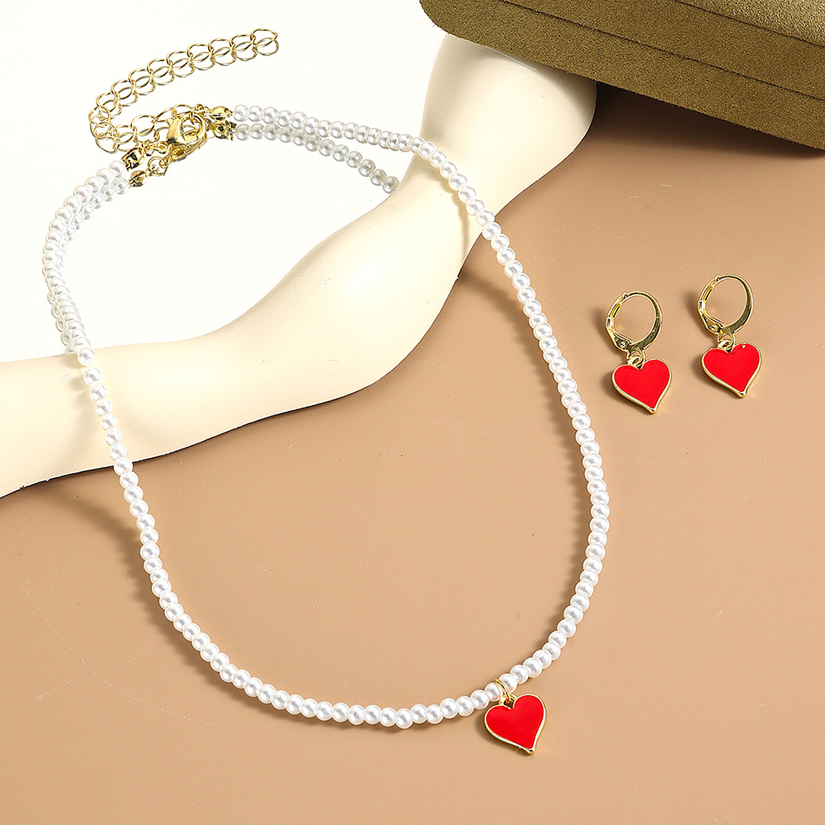 11:N2411-21t2 red heart earrings necklace set