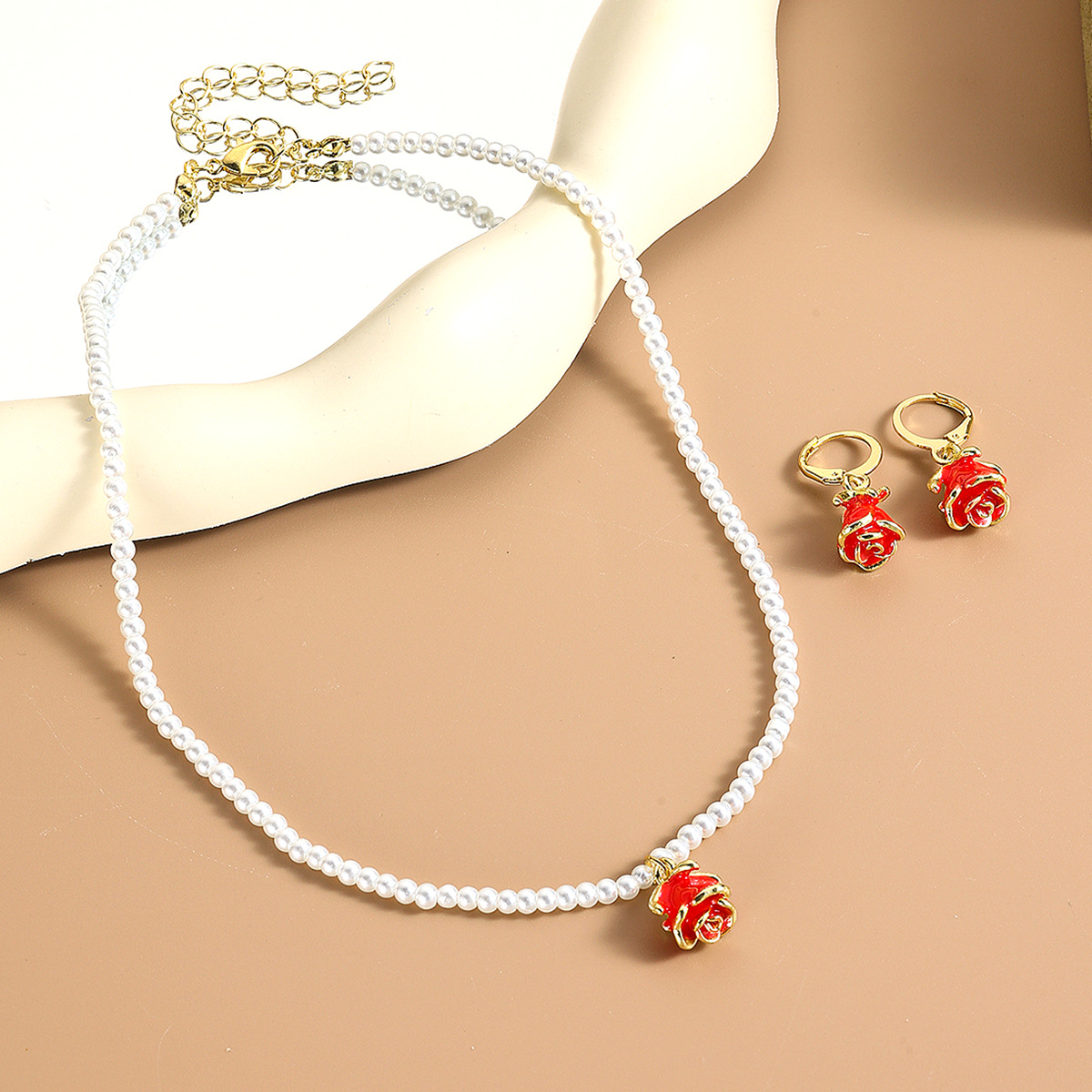 12:N2411-22t2 red rose earrings necklace set