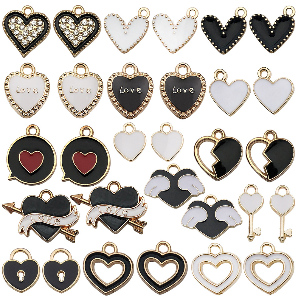 2:Mix 30 dripping oil Valentine s Day black and white love flowers - 2 each of 15 styles - 24g-SN628