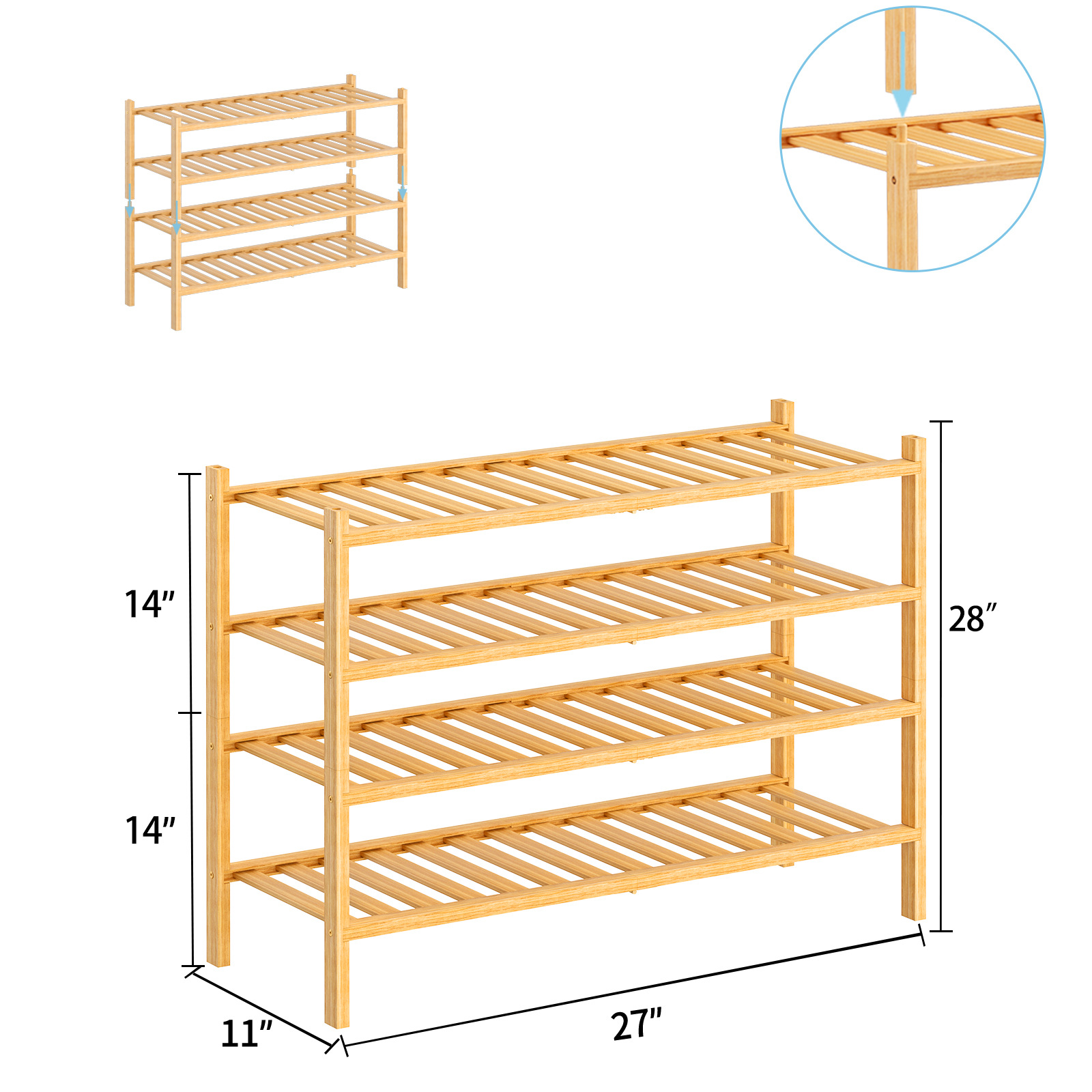 Four layers of natural color (three pairs of adult shoes/layer)