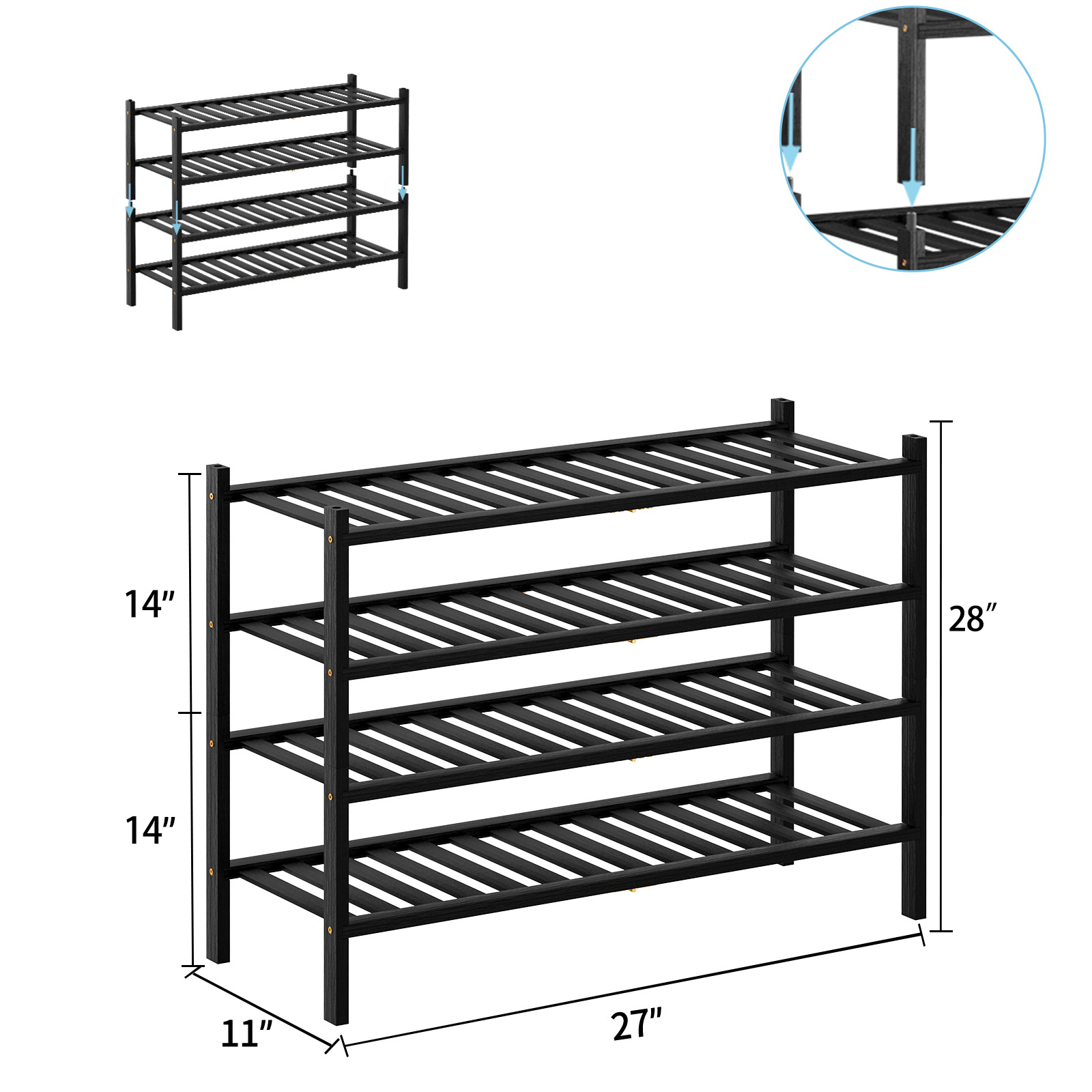 Four-layer black (three pairs of adult shoes/layer)