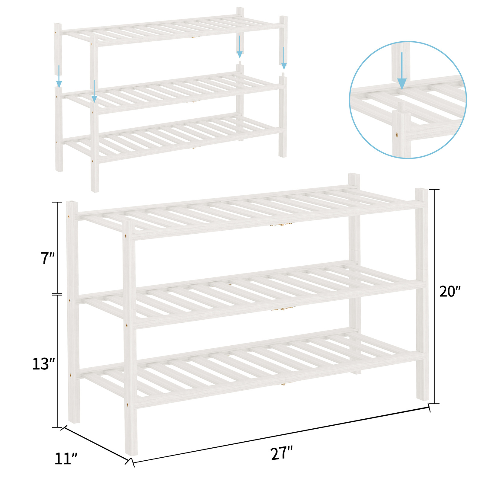 Three layers of white (three pairs of adult shoes/layer)
