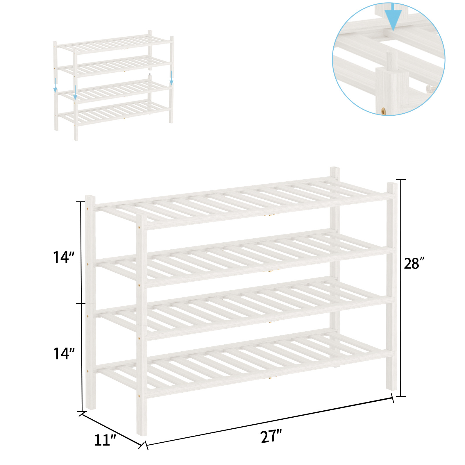 Four layers of white (three pairs of adult shoes/layer)