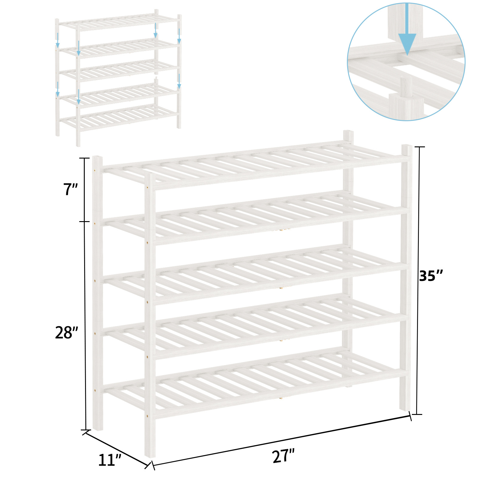 Five layers of white (three pairs of adult shoes/layer)