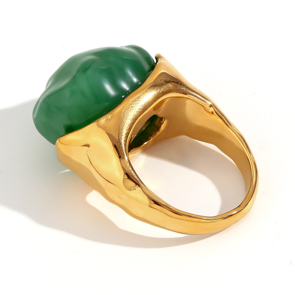 1:Acrylic shaped main stone vintage ring-gold dark green