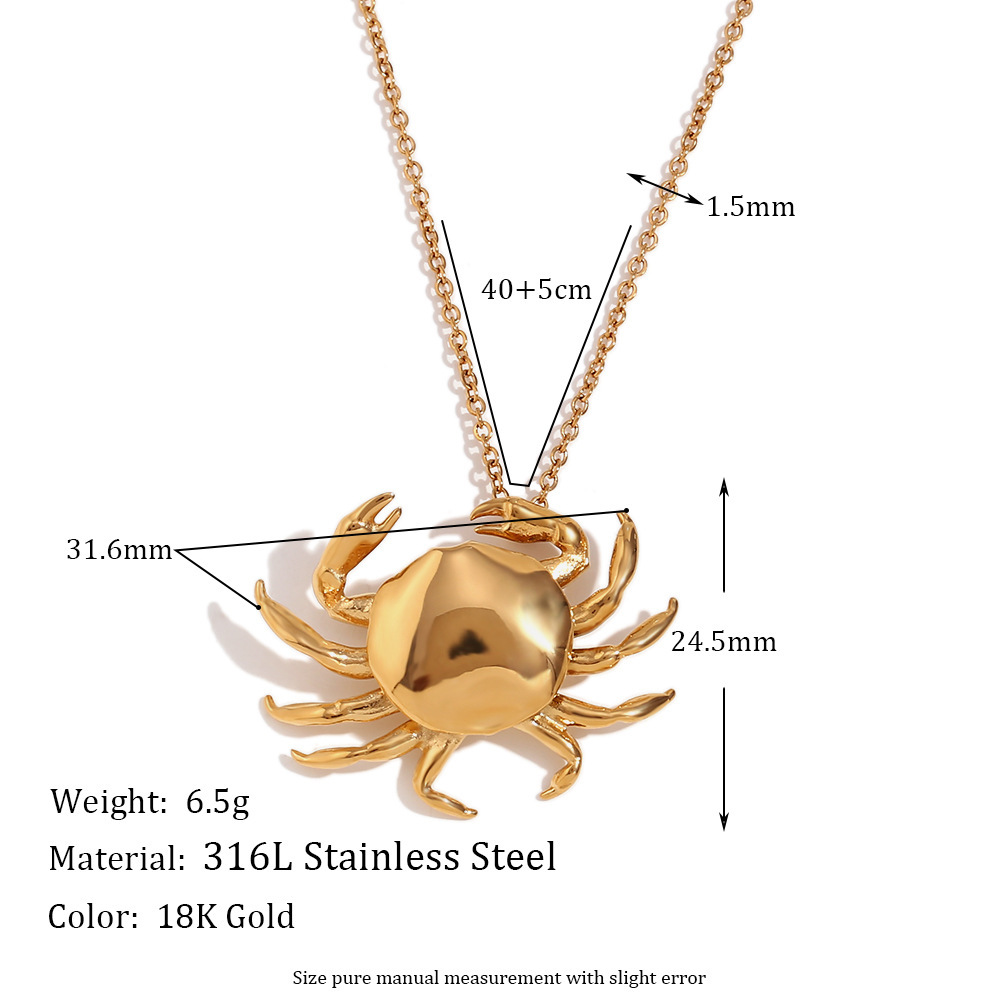 3:Small Crab Pendant Necklace-Gold