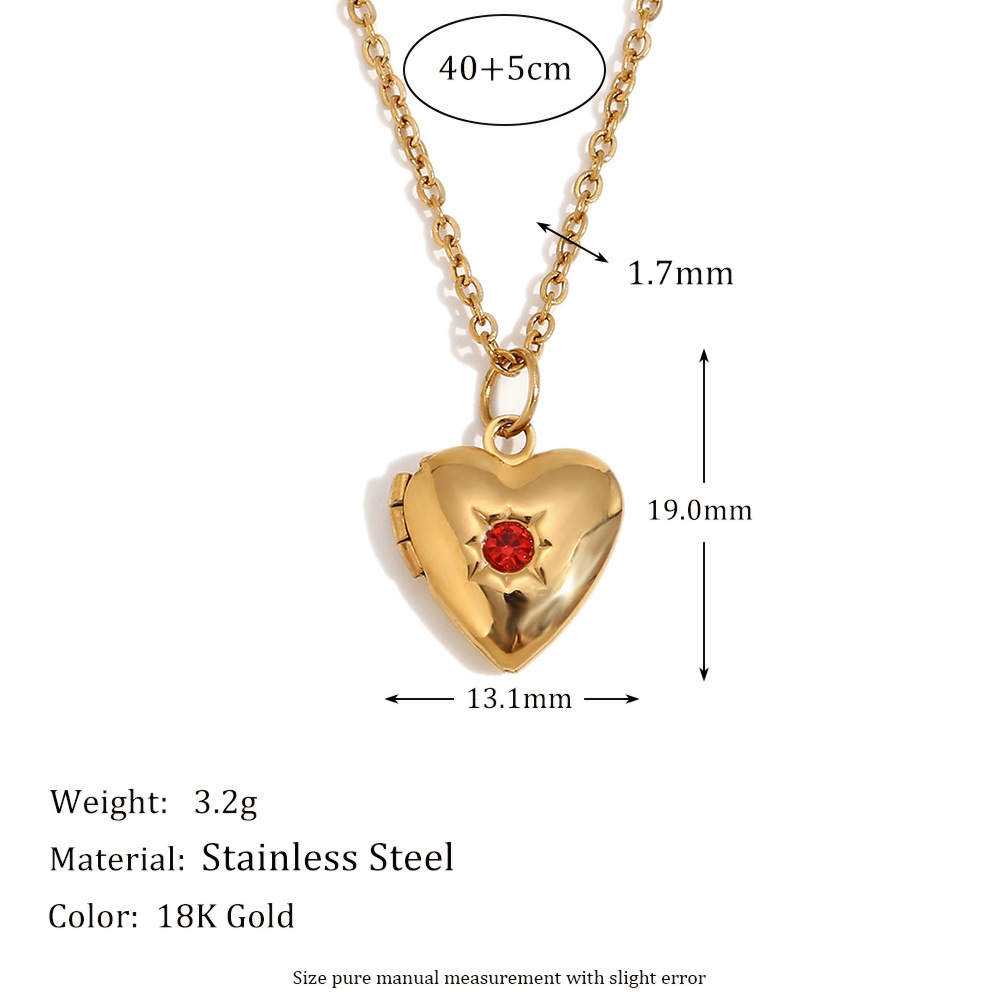 7:February birth stone photo box pendant-gold-june red