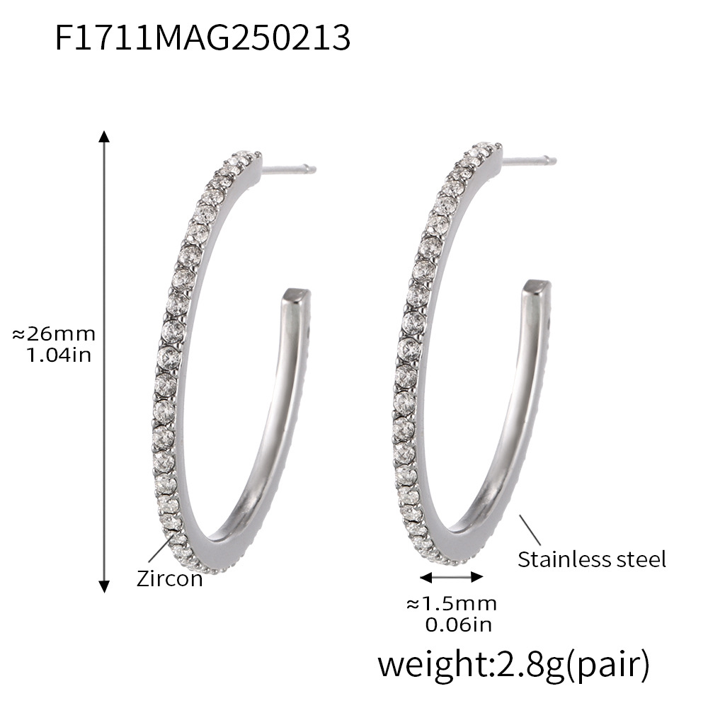 Type A - Steel white zircon earrings -26mm