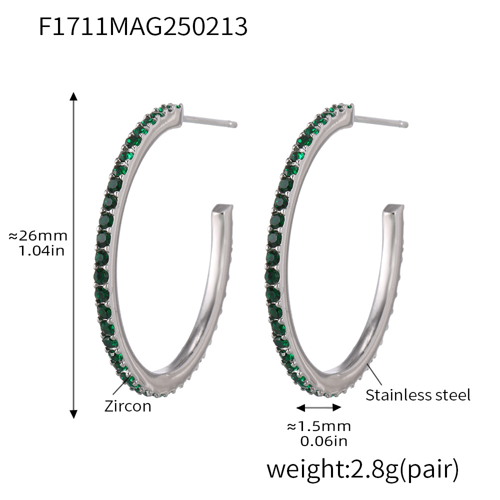 Type A - Steel green zircon earrings -26mm