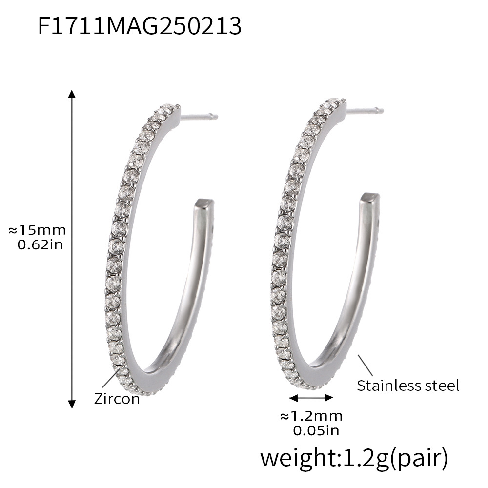Type A - Steel white zircon earrings -15mm