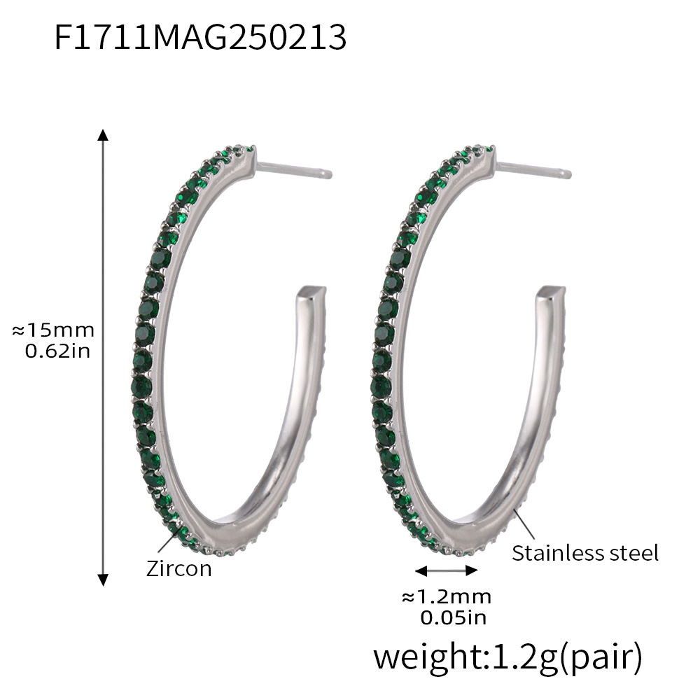 Type A - Steel green zircon earrings -15mm