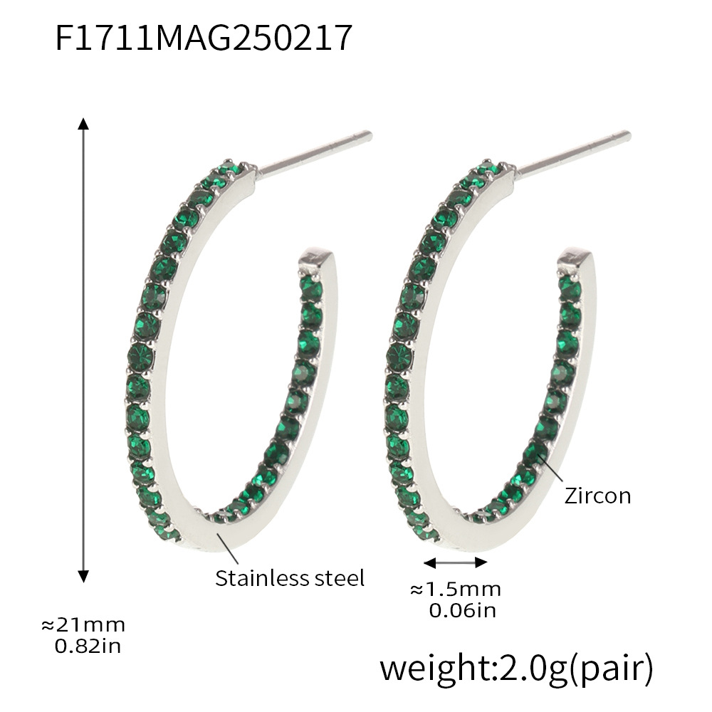 Type B - Steel inner and outer green zircon earrin