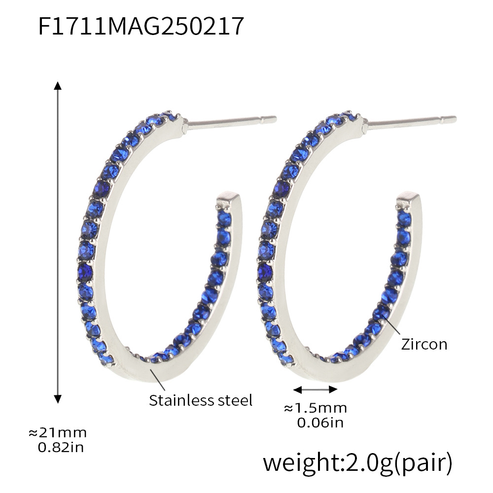 Type B - Steel inner and outer blue zircon earring