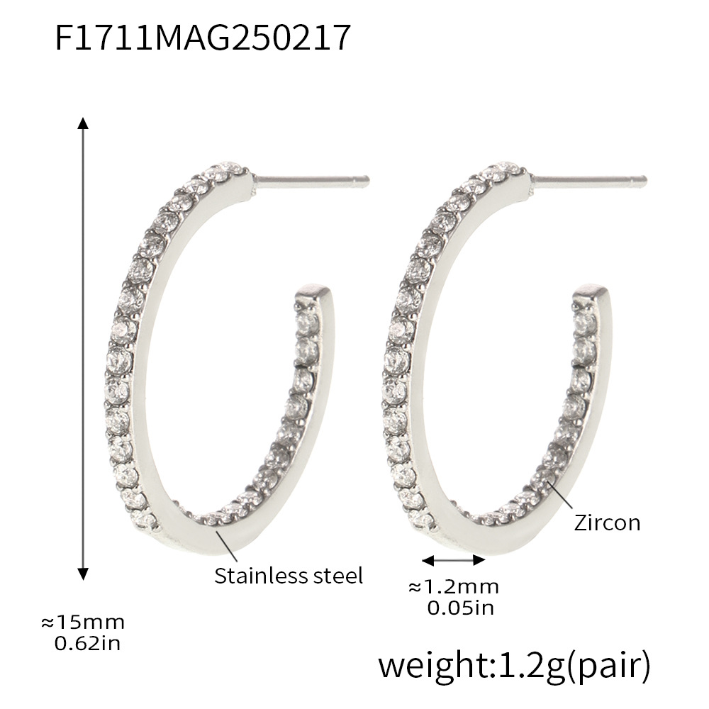 Type B - Steel color white zircon earrings -15mm