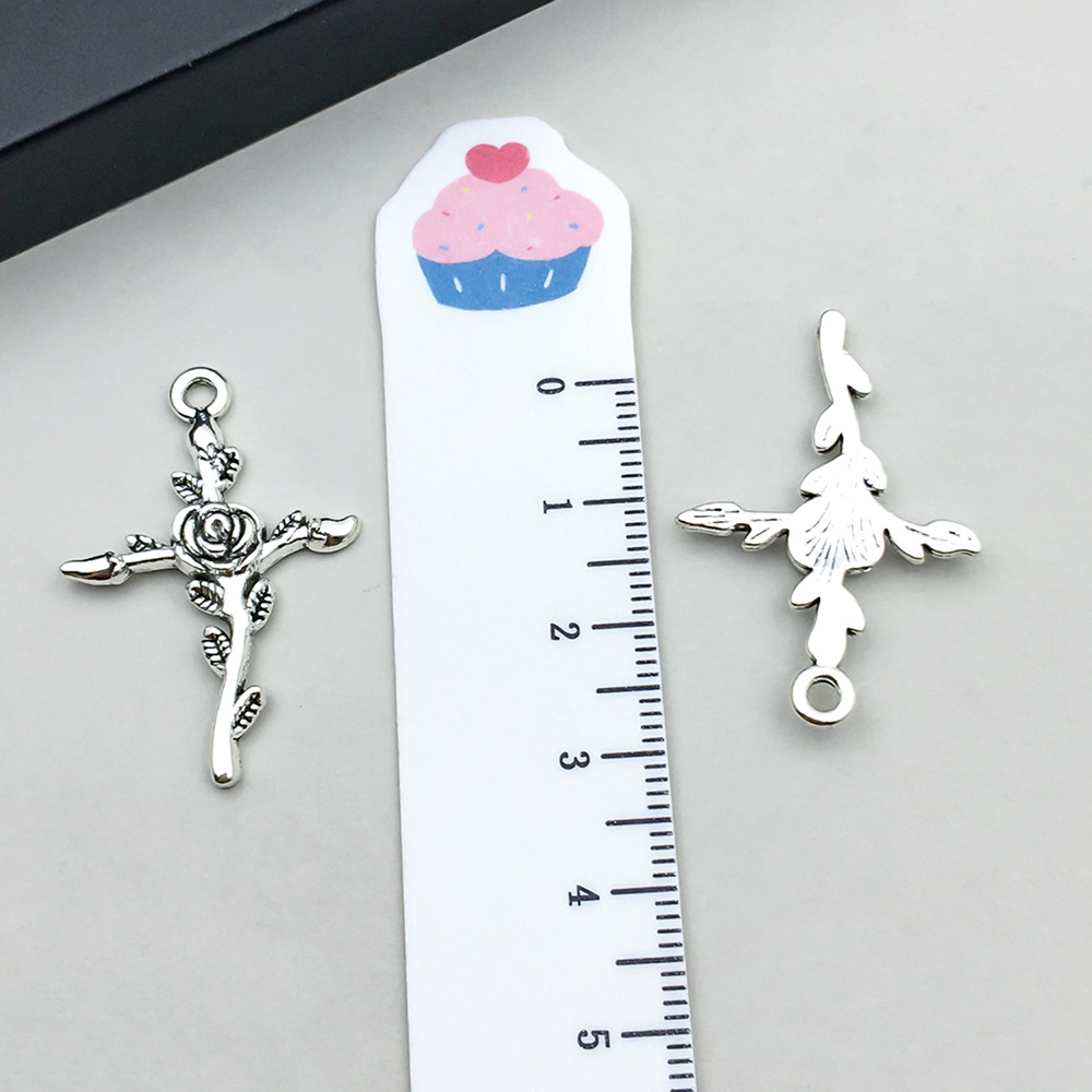 2:1 antique silver rose cross 23*35mm-1.8g-5857